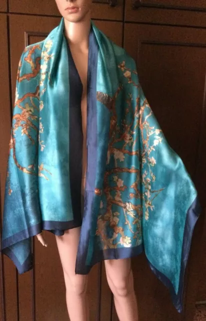 Stunning Beautiful en Soie Écharpe 180/90 Cm. Femme, Turquoise Color Foulard De