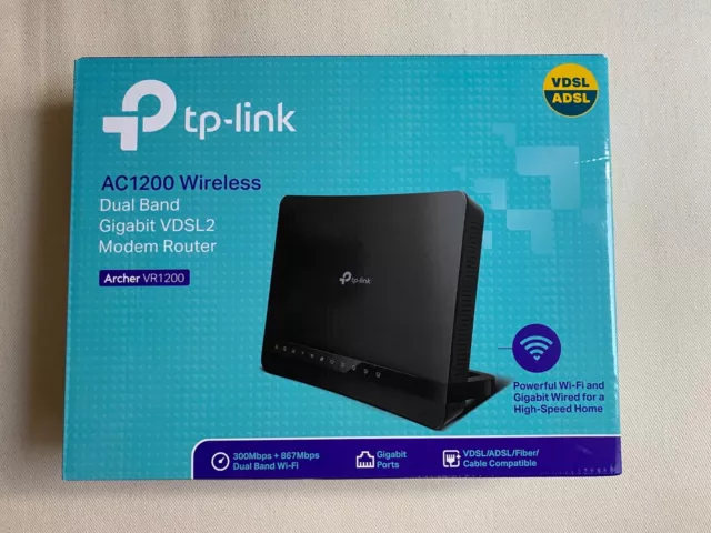 TP-LINK Archer VR1200 867Mbps 5GHz Wi-Fi Modem Router AC1200 Dual Band NUOVO
