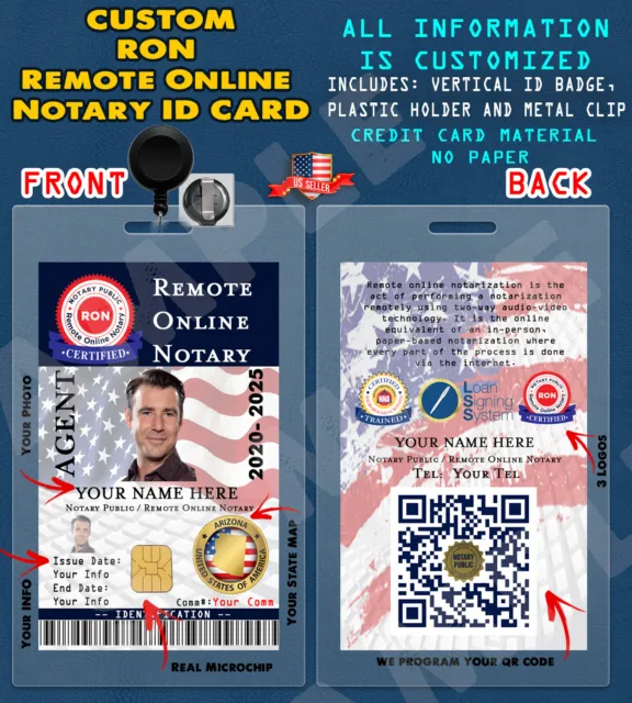 CUSTOM PVC ID Card w/ Clip for RON (Remote Online Notary Pub) Everything Custom