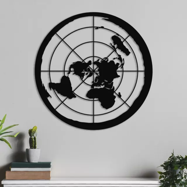 Flat Earth Metal Wall Art, Azimuthal Wall Decal, Metal World Map, Earth Wall Art