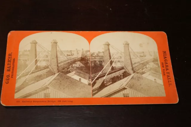 Geo. Barker - Railway Suspension Bridge Niagara Falls Stereoview NY #323 1860s