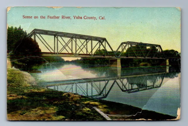 C.1910 FEATHER RIVER, YUBA CITY, CA, BRIDGE Postcard P9