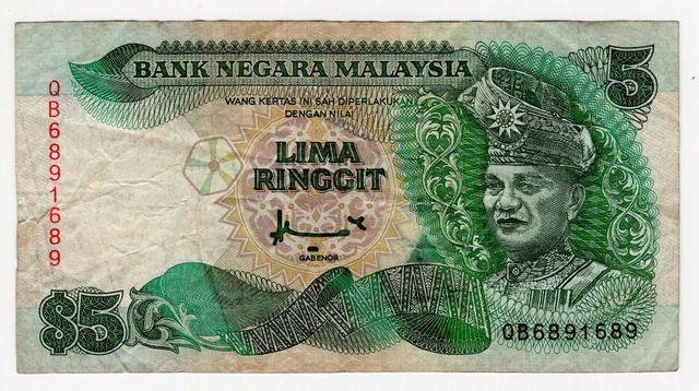 1989 Malaysia Five 5 Ringgit World Banknote Nice Bill