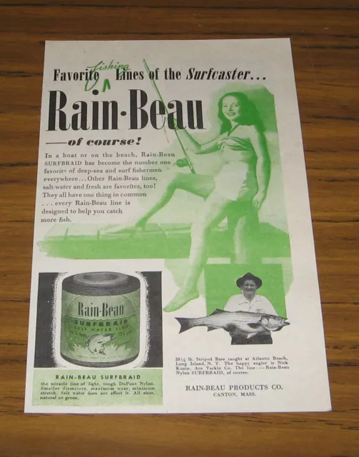 1948 Vintage Ad Rainbeau Surfbraid Fishing Lines Pretty Lady Surf Fisher