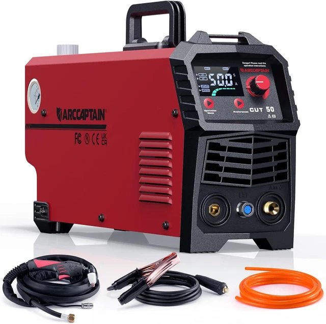 ARCCAPTAIN Plasma Cutter, [Large LED Display] 50Amps Cutter Black/Red