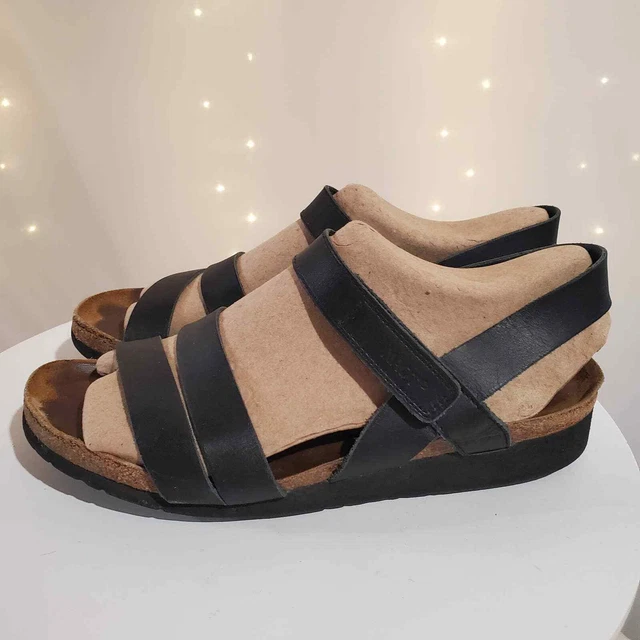 Naot Kayla Open Toe Black Leather Footbed Sandals Womens Size 43 US 12-12.5