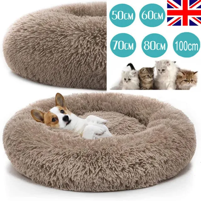 Donut Pet Dog Cat Bed Fluffy Soft Comfy Calming Plush Anti Anxiety Round Beds