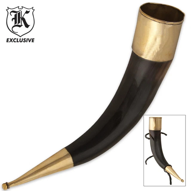 Natural Medieval VIKING Drinking Dining Horn BEER ALE MUG NEW w/Metal Stand