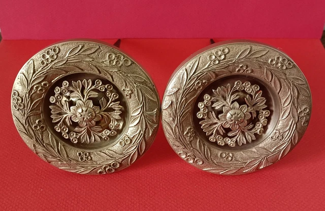 Lot De 2 Embrasses De Rideaux Anciennes – Laiton Doré – 15x10 Cm – Belle Patine