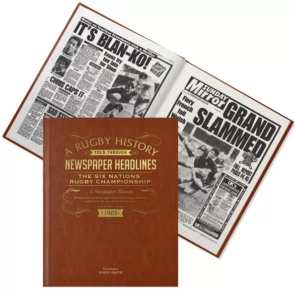 SIX NATIONS Rugby Union Book - Personalised Newspaper History - Birthday Gift