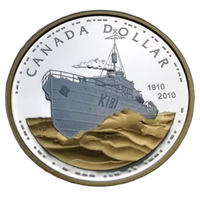 Canada 2010 Canadian Navy 100th - 24kt Gold Plated Proof Silver Dollar!!