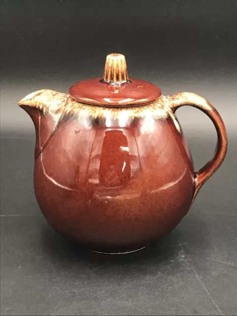 Vintage Hull Pottery Brown Drip Ball Shaped Tea Pot & Lid Oven Proof USA  6 3/4"