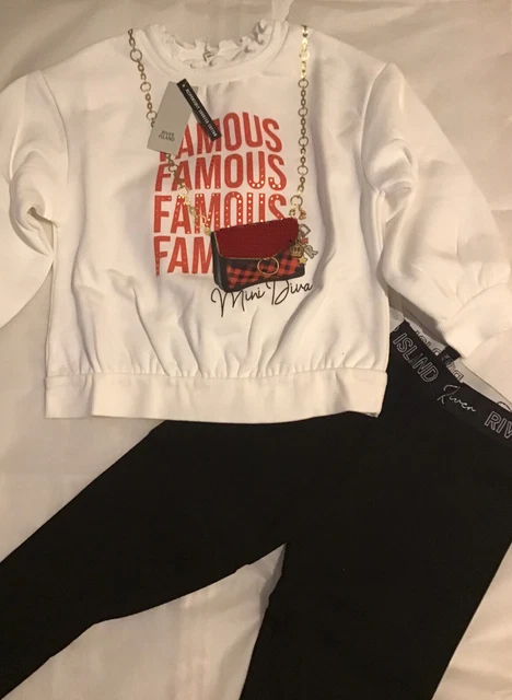 Set felpa mini ragazze River Island età 4-5 anni bianca mini diva nuova con etichette
