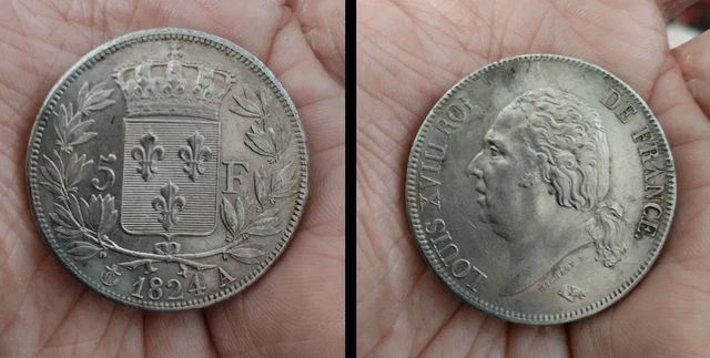 5 francs louis XVIII argent 1824 A