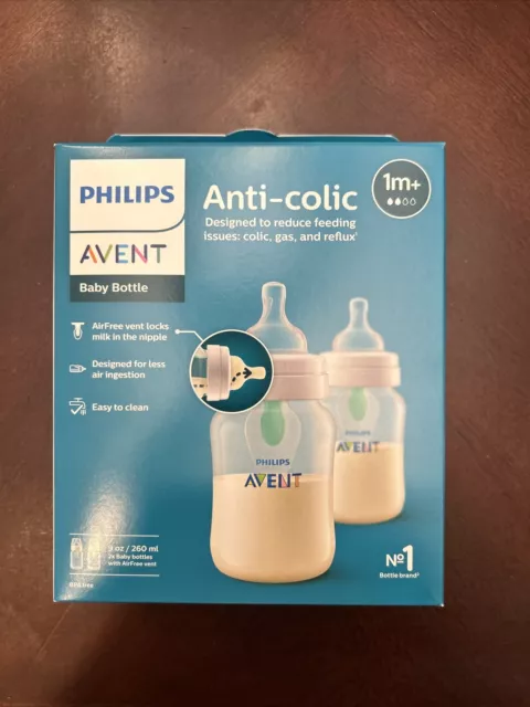 2 Pack Philips AVENT Anti-Colic Baby Bottles w AirFree Vent, 9oz, Clear, Flow 2