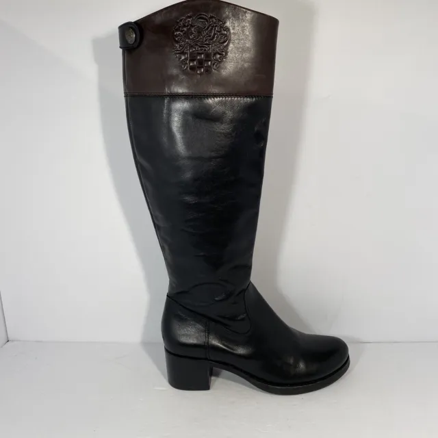 Vince Camuto Duke Black Brown Leather Tall Riding Heeled Side Zip Boots Size 7