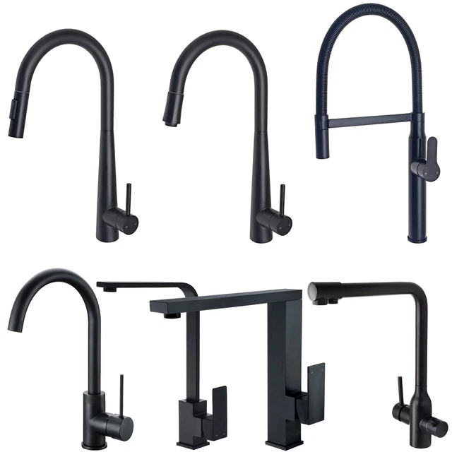 MATTE BLACK KITCHEN Tap Tall Swivel Sink Mixer Pull Out Spray Spout