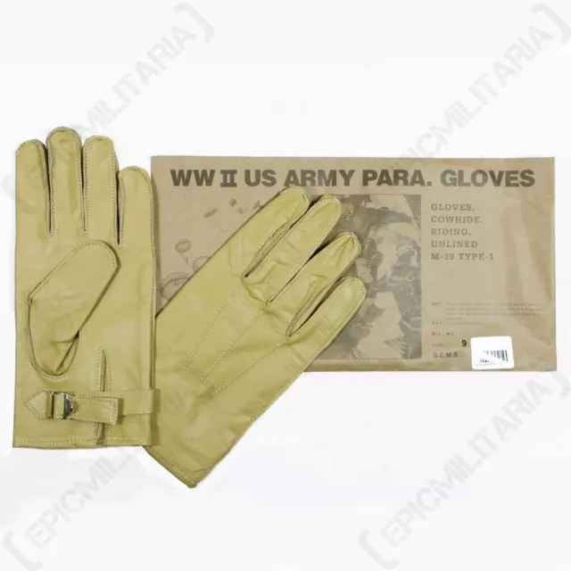 American Paratrooper Gloves - WW2 US Leather Cowhide Airborne Yellow Rigger New