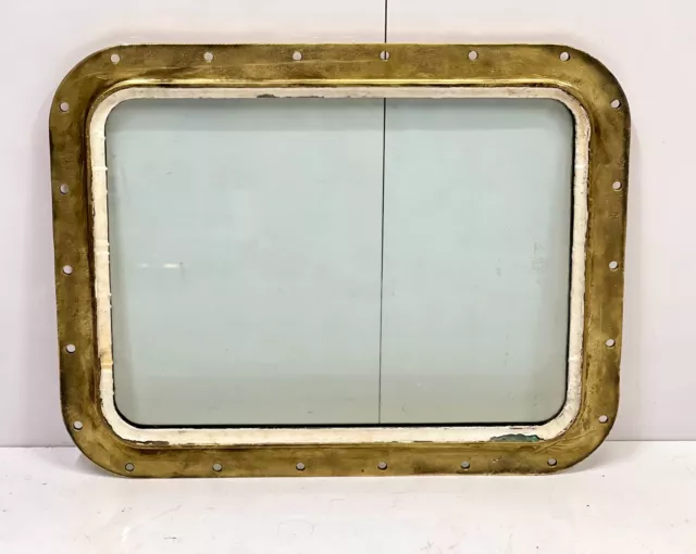 Vintage Brass Reclaimed antique Marine Ship Square Porthole Window - Fiber Glass