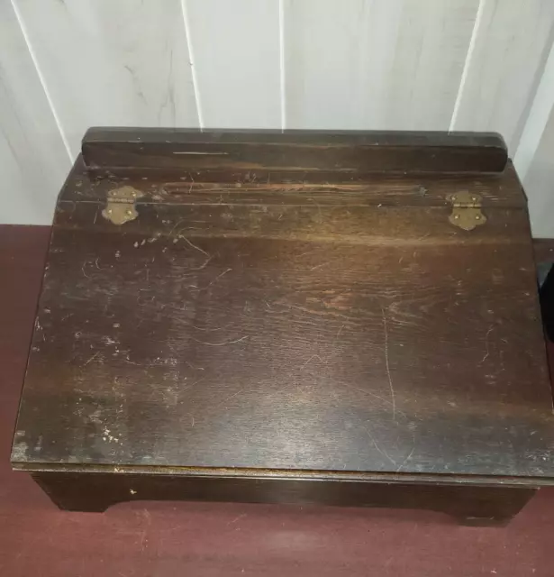 Antique Wood Lap Writing Desk Box with Hinged Top & Pencil Rail 17.5" #4263 2