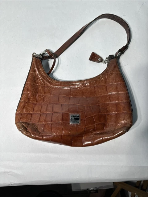 Dooney & Bourke Croc Embossed Hand Shoulder Bag Bayou Leather Brown Pre-owned