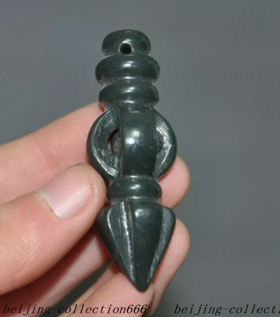 2" Tibetan Buddhism Hetian jade Vajra Dorje Phurpa Exorcism Talisman Pendant