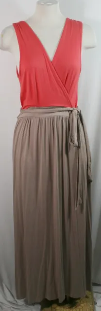 Maxi vestido jersey, vestido largo, naranja/mocha, verde azulado/mocha, cuello en V, S, L