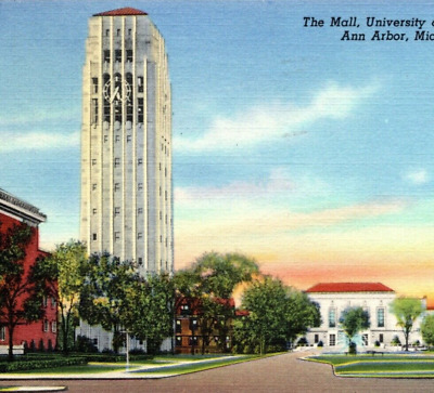 Ann Arbor Michigan University of Michigan The Mall  Linen Postcard Posted 1947