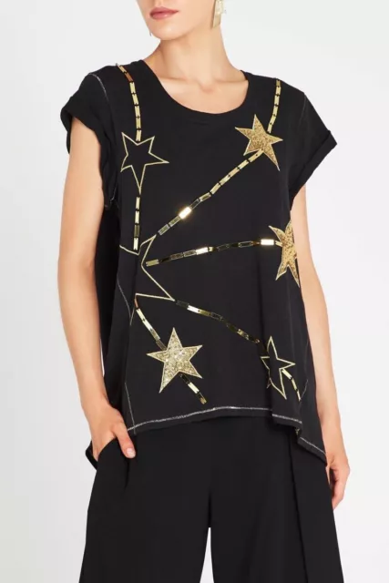 Sass & Bide Size XXS The Master & the Muse Black & Metallic Cap Sleeve Tunic