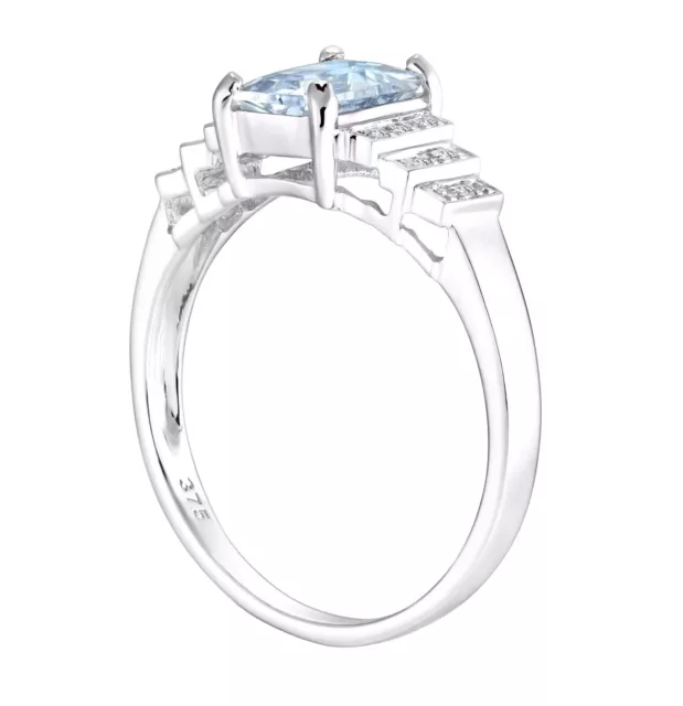 9ct White Gold 1.00ct Aquamarine & Diamond Ring - sizes J to S - Art Deco Design 3