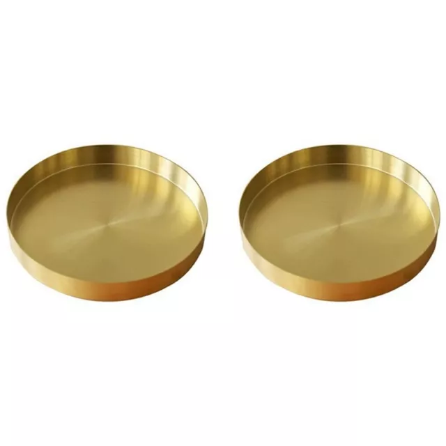 2X Bandeja Redonda Dorada, Bandeja Decorativa de Metal, Bandeja de Maquilla3308