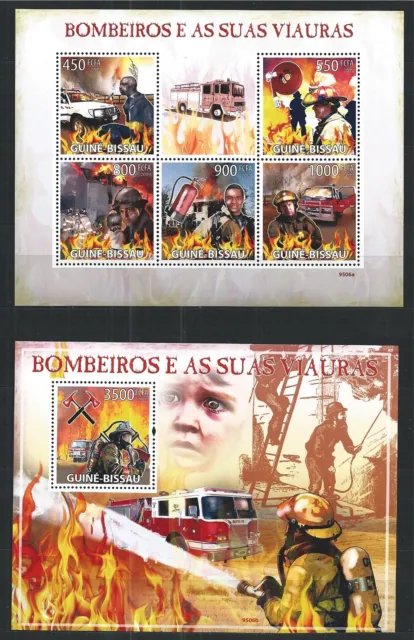 Guinea Guine Bissau 2009 Block Mini Sheet Set Fire Department Cars Track Mnh