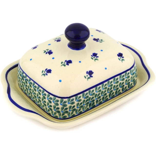 Polish Pottery Butter Dish 8" Violet Tulips