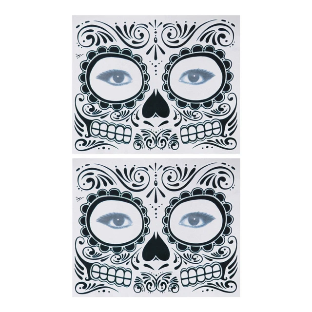 2 Pcs Party Hand Art Decal Halloween Temporary Skull Face Tattoos
