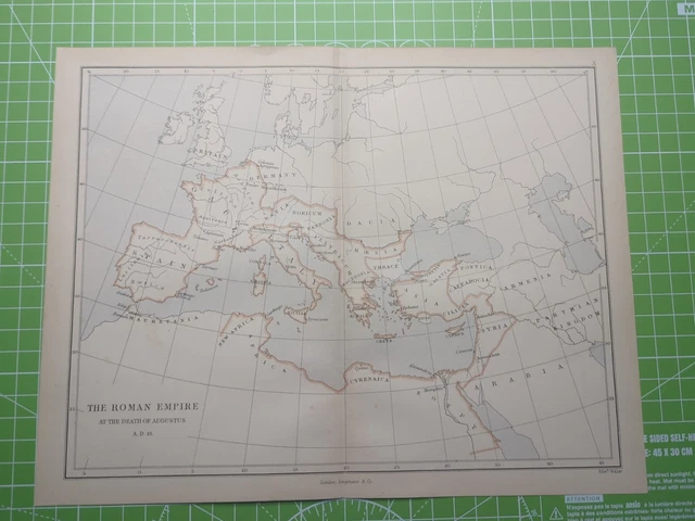 1882 The Roman Empire At The Death Of Augustus AD 13 Map - Weller