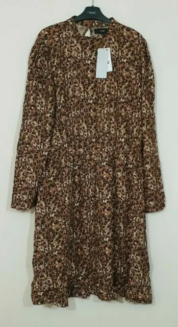 New  Next Size 16 Animal Leopard  Print Dress Tea dress, Long sleeves, BNWT