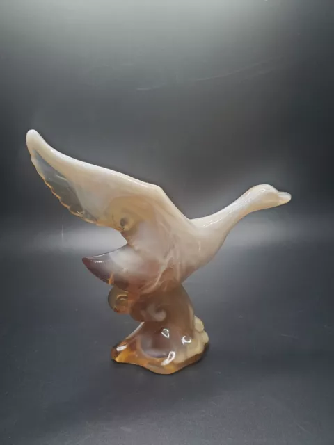 Vintage Imperial Glass Flying Mallard Duck Figurine Caramel Slag 6 3/4 In Tall