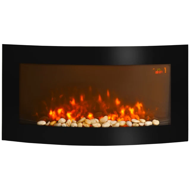 Curated visual reference: Curved Glass Fireplaces Reference: Homcom Led Wall Mounted Fireplace Curved Glass Electric Fire Place