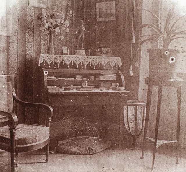 Intérieur Maison c1930 Photo Plaque de verre Stereo Vintage V36L24n 