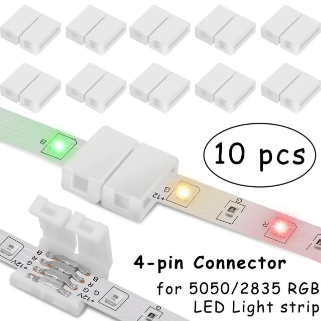 10 pièces 4 broches mâle-mâle RVB LED connecteur de bande sans soudure