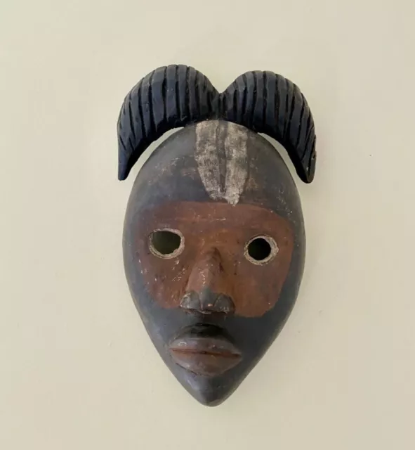 Vintage African Dan Tribe wooden face mask with horn ,Liberia,Tribal art