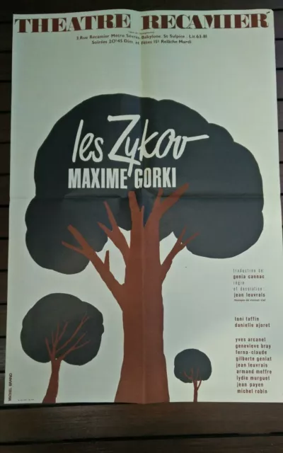 Rare Affiche de théâtre Récamier Maxime Gorki les Zykov signé Michel Brand 1965.