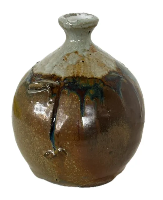 Mid Century Pottery Stoneware Pot Vase MCM Drip Glaze Studio Pottery Signed SUHR