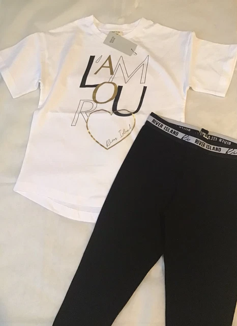 River island mini girls Aged 4-5 Years white foil T-shirt set BNWT 2