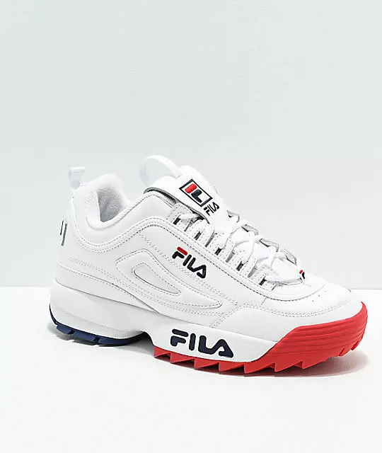 Femmes Fila Disruptor II Premium Blanc Rouge Bleu Basket Neuf 2