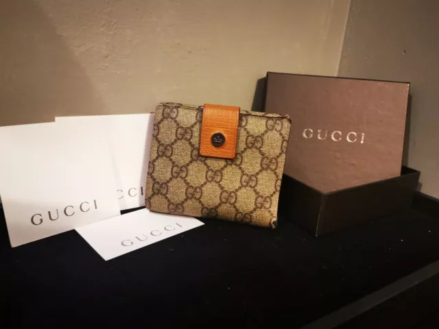 Authentic Vintage Gucci Wallet Purse GG Bill Fold Tiger Orange Coin Purse