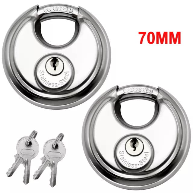 70mm 2x Stainless Steel Disc Shackle Padlock Heavy Duty Security Keyed Different