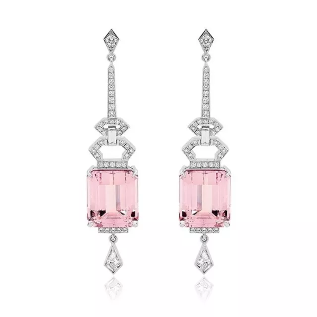 Ct Emerald Morganite Simulated Diamond Chandelier Earrings 14k White Gold Silver 3