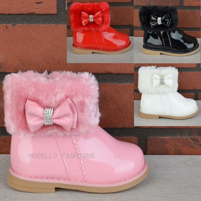 Baby Girls Infants Kids Spanish Diamamnte Bow Zip Chelsea Ankle Boots Shoes Size