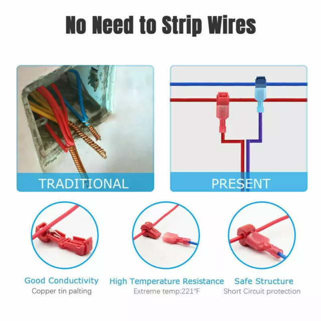 240PC T-Taps Wire Terminal Connectors Insulated 22-10 AWG Quick Splice Combo Kit 2